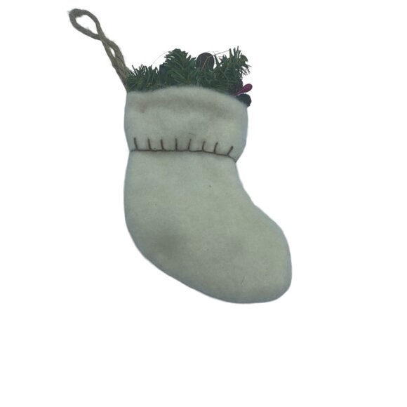 Rustic Mini Christmas Stocking Ornament Felt Button Green Star Farm Country - Picture 2 of 2